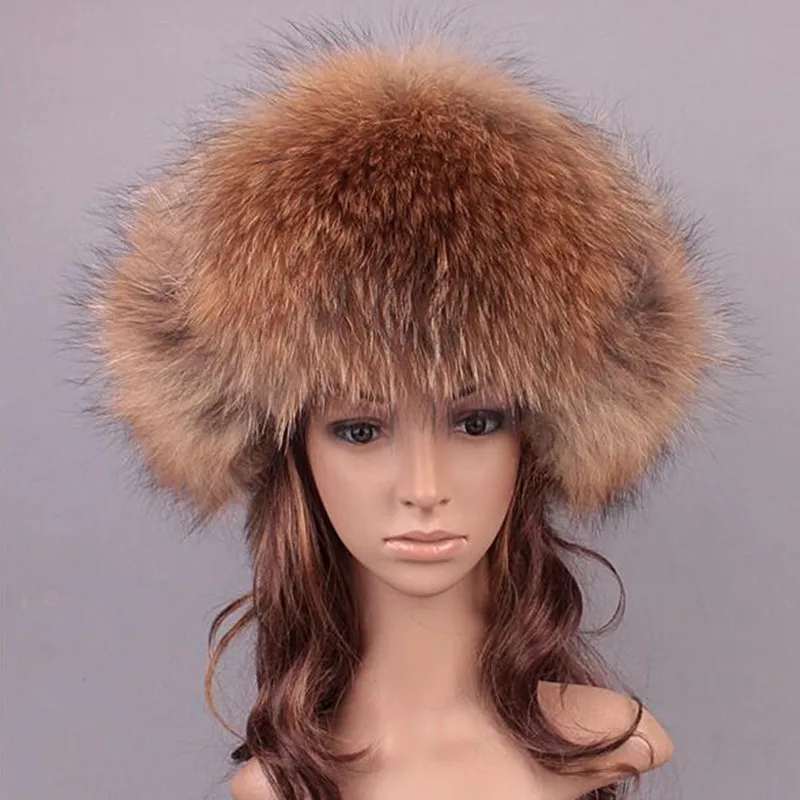 100% Real Raccoon Fur / Fox Fur With Real Leather Mens Fur Winter Hats Thick Warm Ushanka/Cossack Bomber Hat Cap MS-2