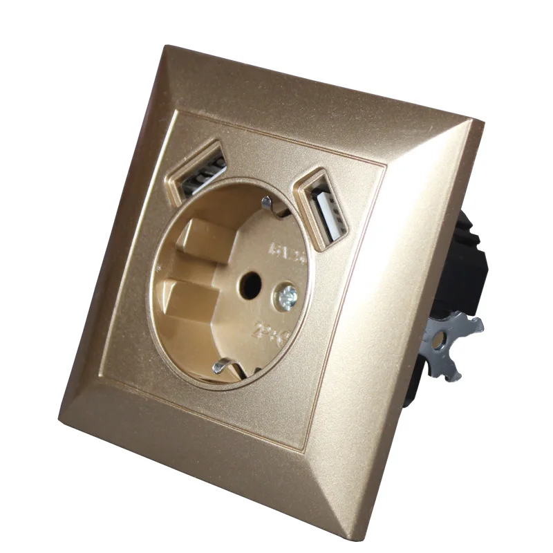 Настенное зарядное устройство с двумя USB портами 5 В 2 А золотистого