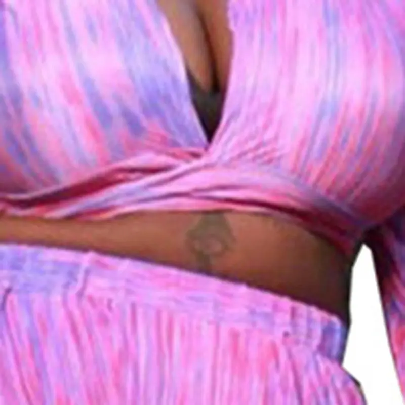 Женский комплект в полоску с принтом на шнуровке длинным рукавом укороченный топ