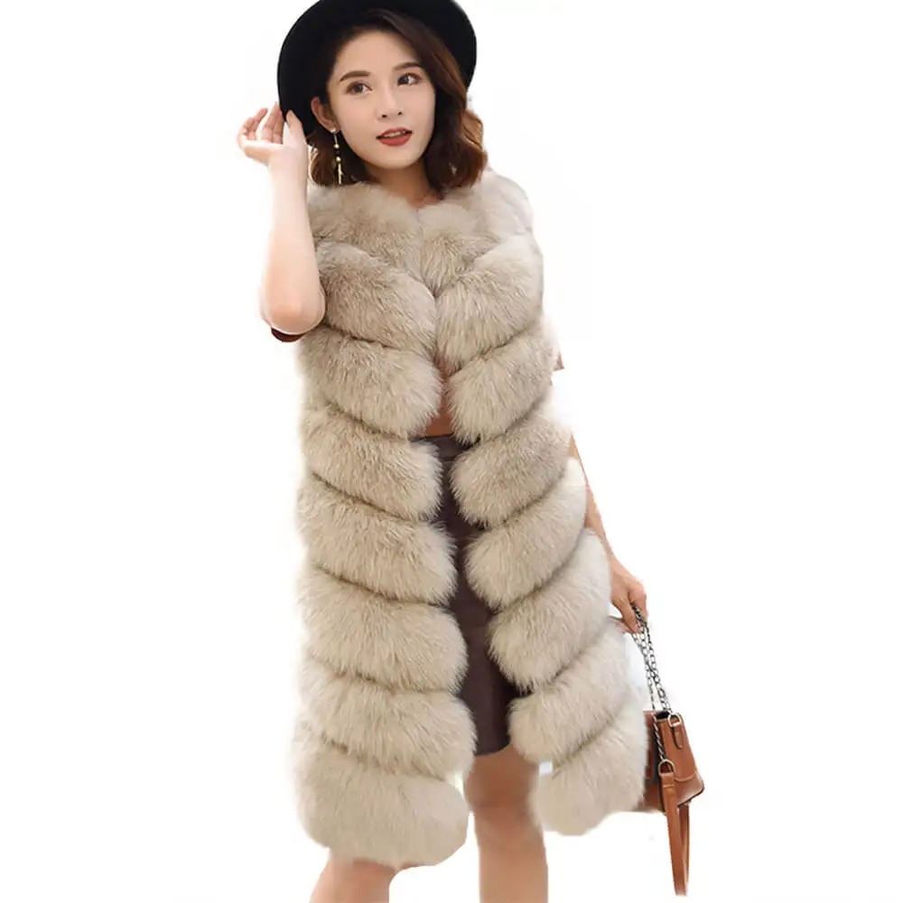 

Fluffy Vest Womens Cheap White Fuzzy Big Real Fox Fur Gilet Fashion Winter Fall Ladies Black Long Fur Vest Women