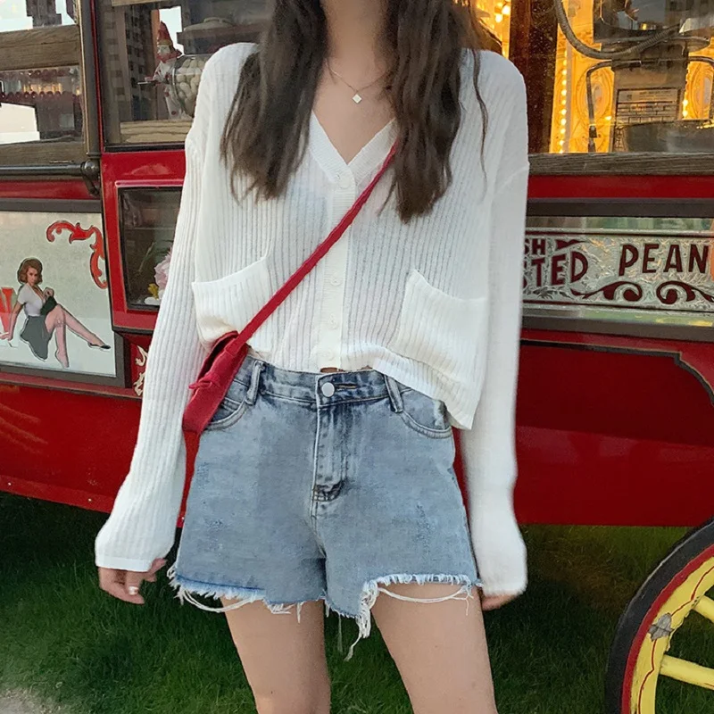 

Кардиган с длинным рукавом, вязаный свитер, Женская Солнцезащитная рубашка в Корейском стиле, топ, летняя Свободная рубашка с кондициониров...