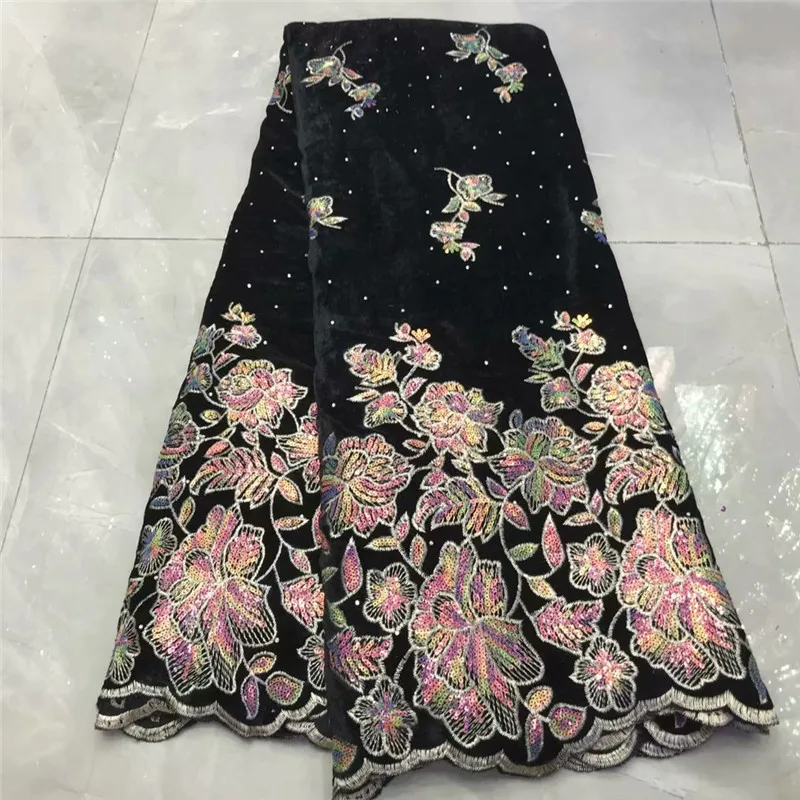 

Hot Sale African Sequins Velvet Lace Fabric Soft Warm French Stones Velvet Voile Lace Fabric For Nigerian Party Wedding Garment