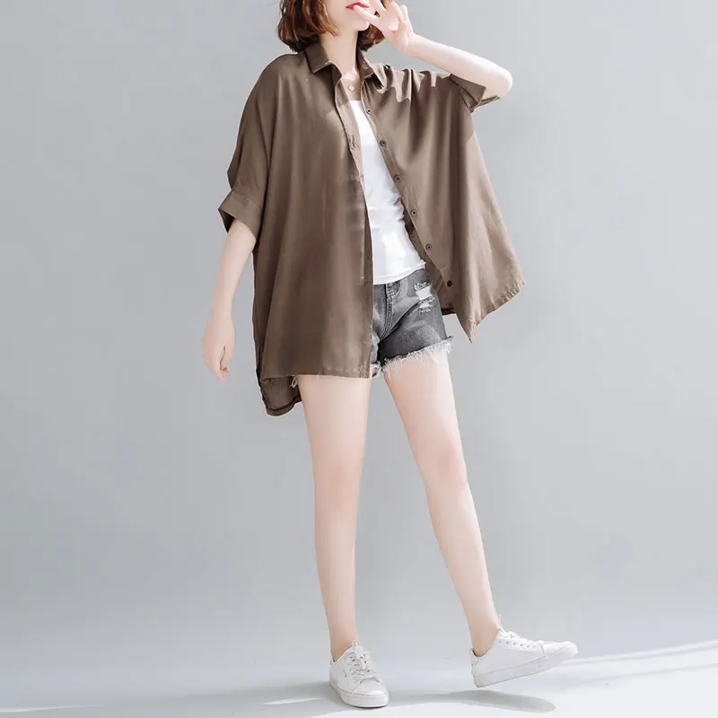 Женская блузка с рукавом летучая мышь DIMANAF однотонная Повседневная свободная