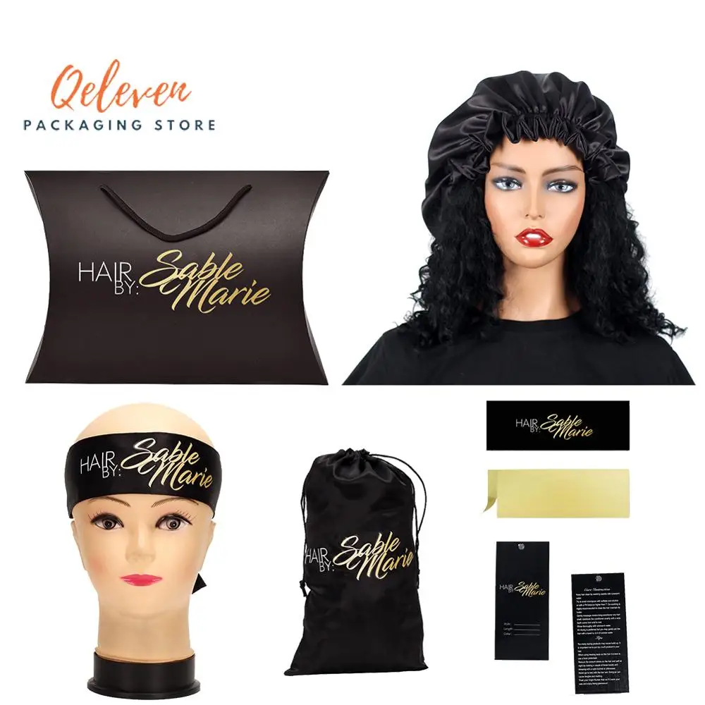 Набор для упаковки волос с индивидуальным логотипом черные атласные мешочки