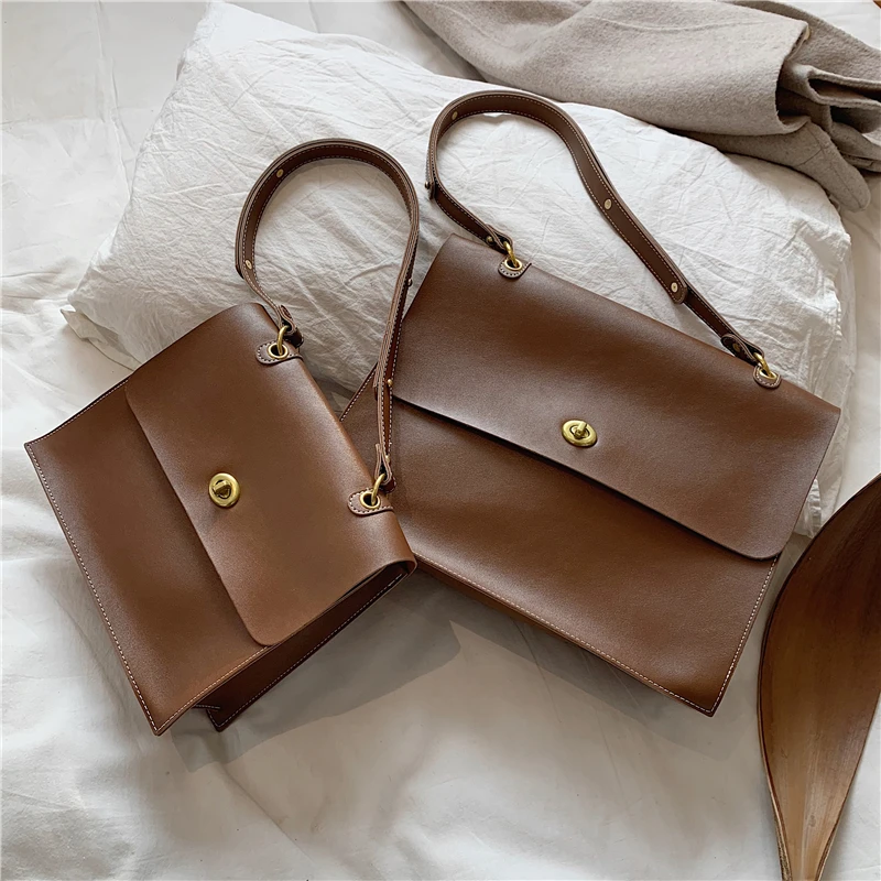 Винтажный однотонный большой портфель сумки через плечо для женщин вместимости