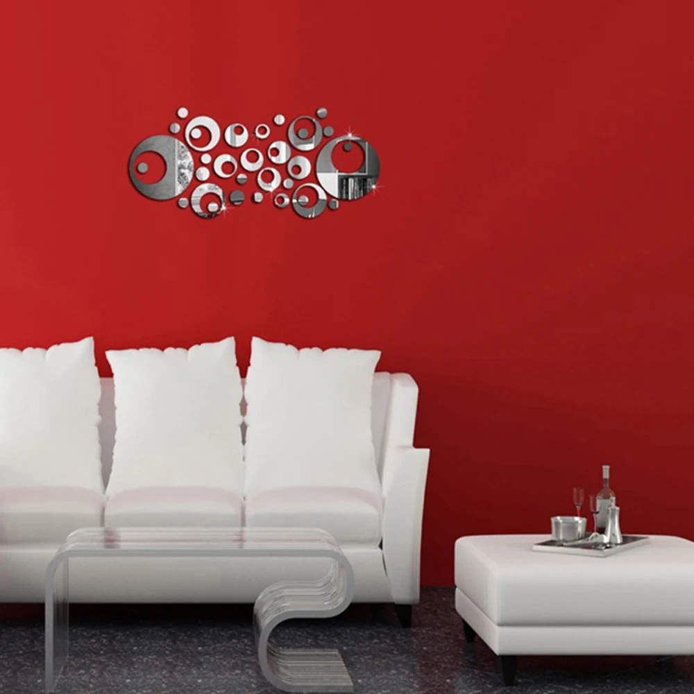 For Living Room Wall Stickers Beautiful 33 Pcs TV Background Decor Mirror Stylish | Дом и сад