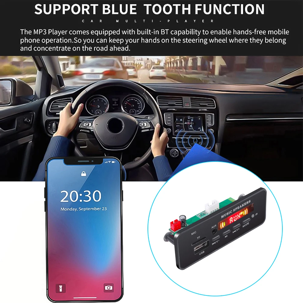 Автомобильный комплект беспроводной записи Bluetooth V5.0 5 12 в MP3 декодер плата модуль