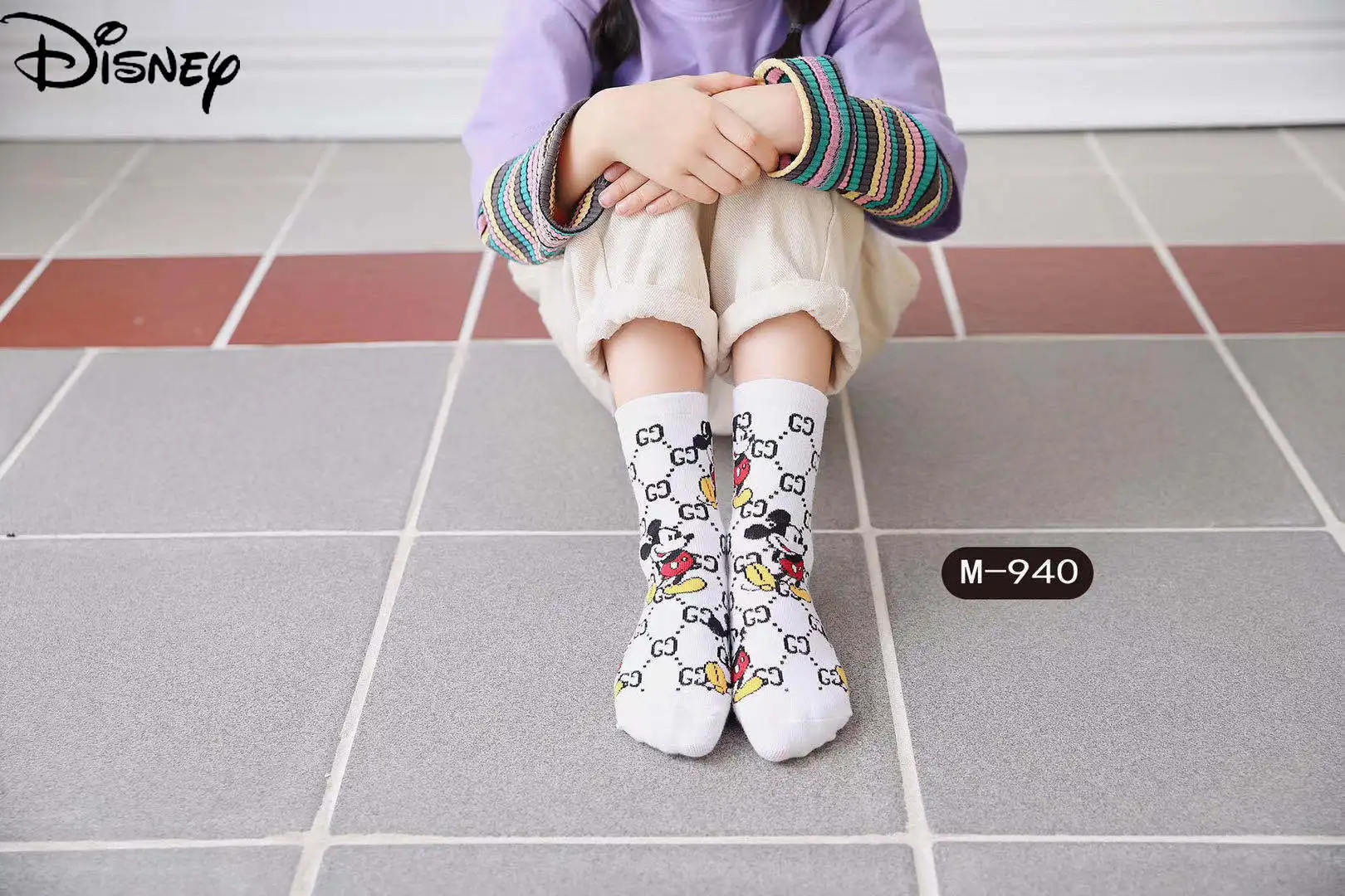 

Original Disney Mickey Mouse Women's Socks Letter Children's Tube Socks Pure Cotton Candy Color Fashion Socks Socks Women