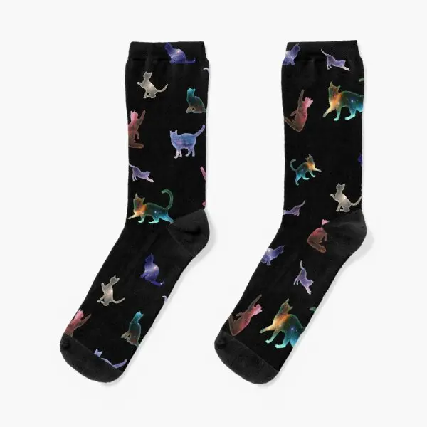 

Space Cats Print Crew Socks Comfortable Cotton Black Sports Funny Pattern Short Mens Girls Cartoon Best Unisex Winter Autumn