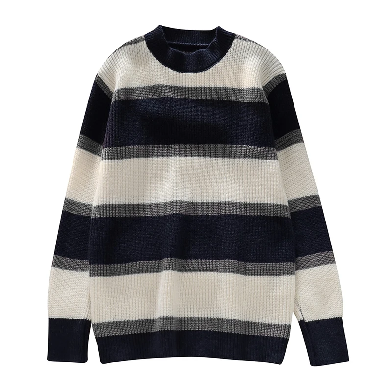 Женский вязаный свитер модные пуловеры зимние свободные теплые полосатые