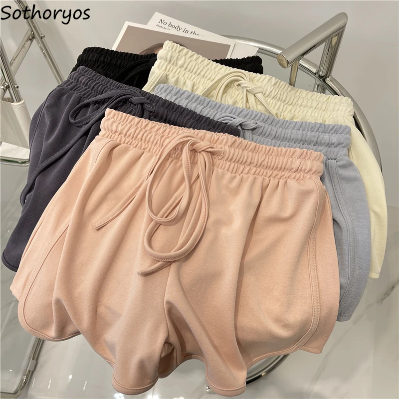 

Women Sleep Bottoms Casual Solid Shorts Elastic Waist Simple Summer Home Lounge Wear All-match Beach Bodybuilding Chic Ulzzang
