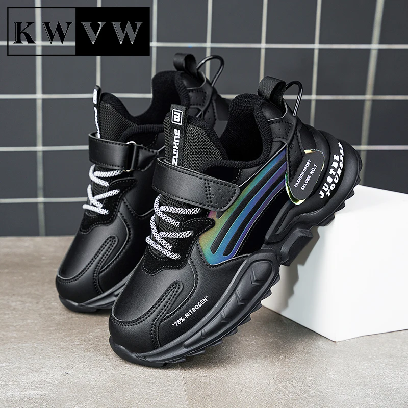 Zapatillas de deporte de cuero EVA para ni&ntilde;o, zapatos antideslizantes de fondo suave, informales, para correr, suministros de actividades al aire libre-0