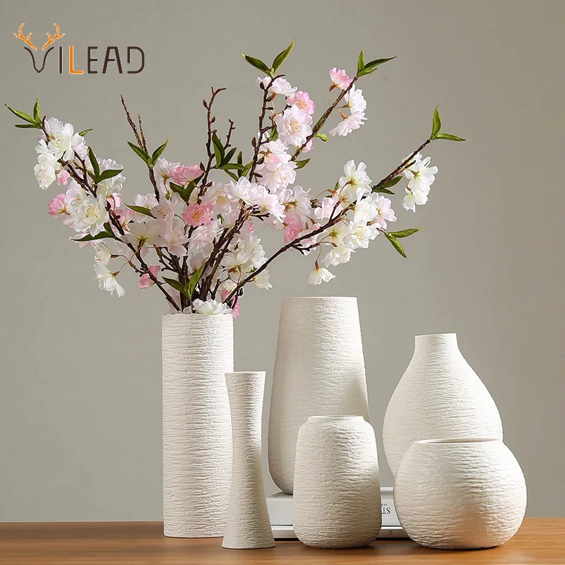 

VILEAD Nordic White Ceramic Vase Minimalism Style Flower Pot Modern Geometric Decorative Home Living Room Desktop Decoration