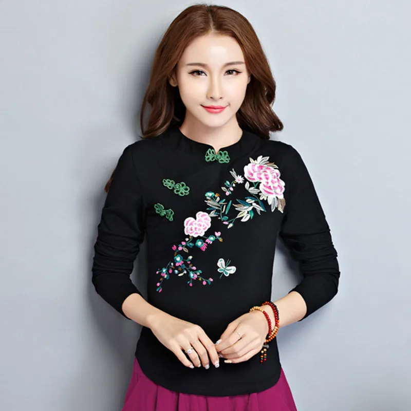 Весенне-осенняя женская футболка с вышивкой Blusas с длинным рукавом 5XL размера плюс качественные топы, женские хлопковые футболки - Цвет: 6252Style Ten
