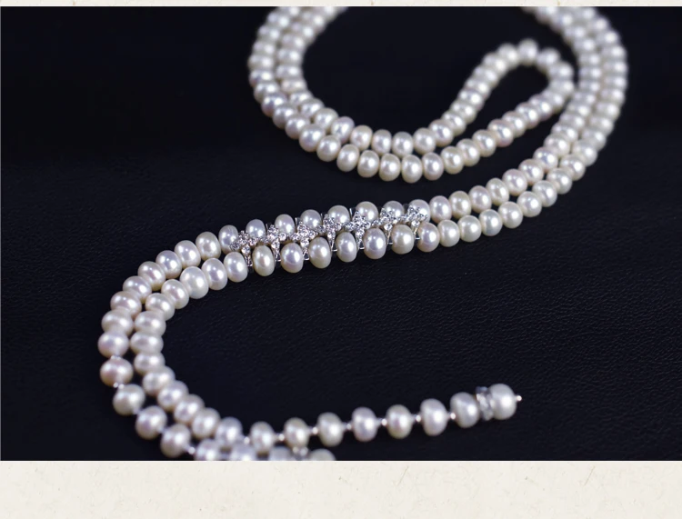 

Hand knotted Natural white freshwater pearl necklace long sweater chain fashion jewelry