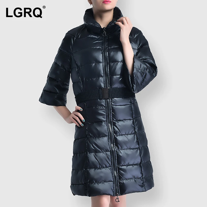 

[LGRQ] Thicken Windproof Warm Belt Cotton-padded Coat Long Sleeve Sheath Women's Parkas Fashion Tide New Autumn Winter 2021