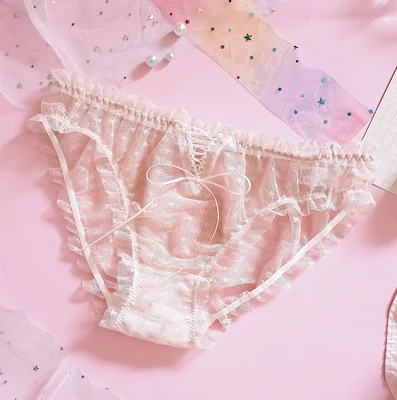 Kawaii кружевные манишки, милые трусики для девочек, трусы, женское нижнее белье, повседневная одежда, кружевные трусы со звездами - Цвет: C