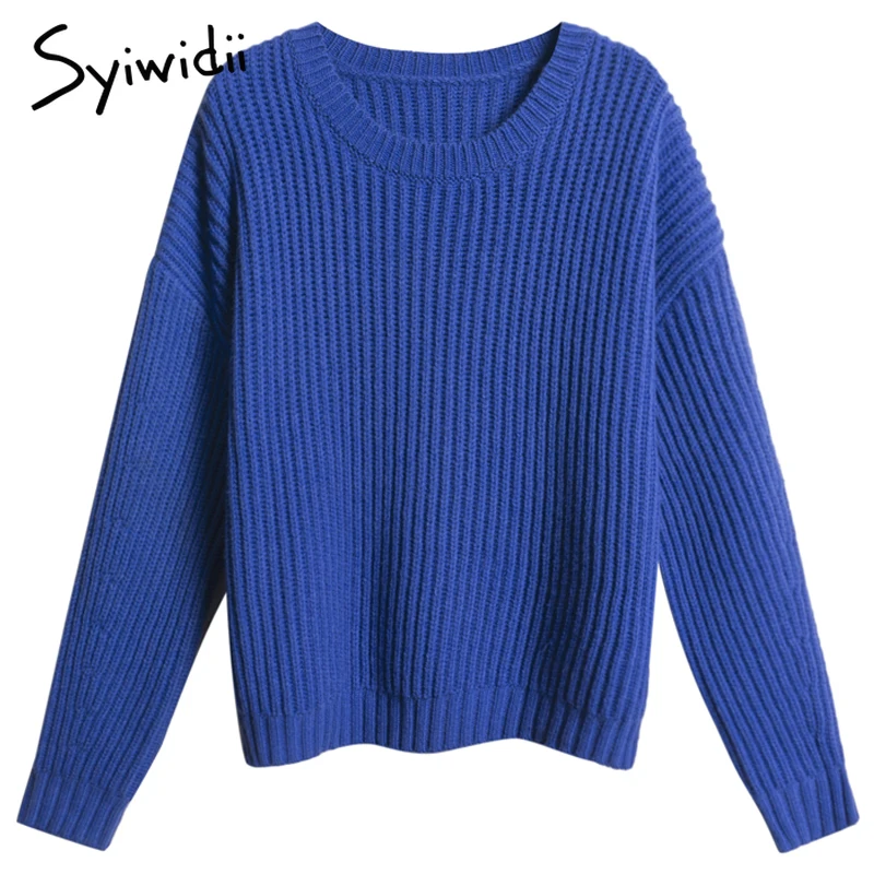 Syiwidii woman sweaters Batwing Sleeve Solid Pullovers Casual winter clothes women fall 2020 korean tops japanese fashion blue | Женская