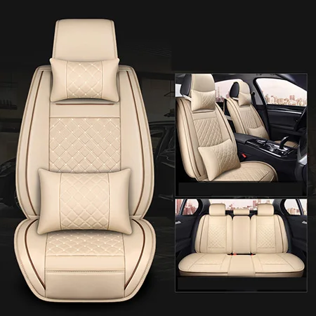 Beige Deluxe Передний+ задний) роскошные кожаные сиденья 4 сезон для peugeot 205 206 207 2008 3008 301 306 307 308 405 406 407 автомобиля - Название цвета: Beige Deluxe