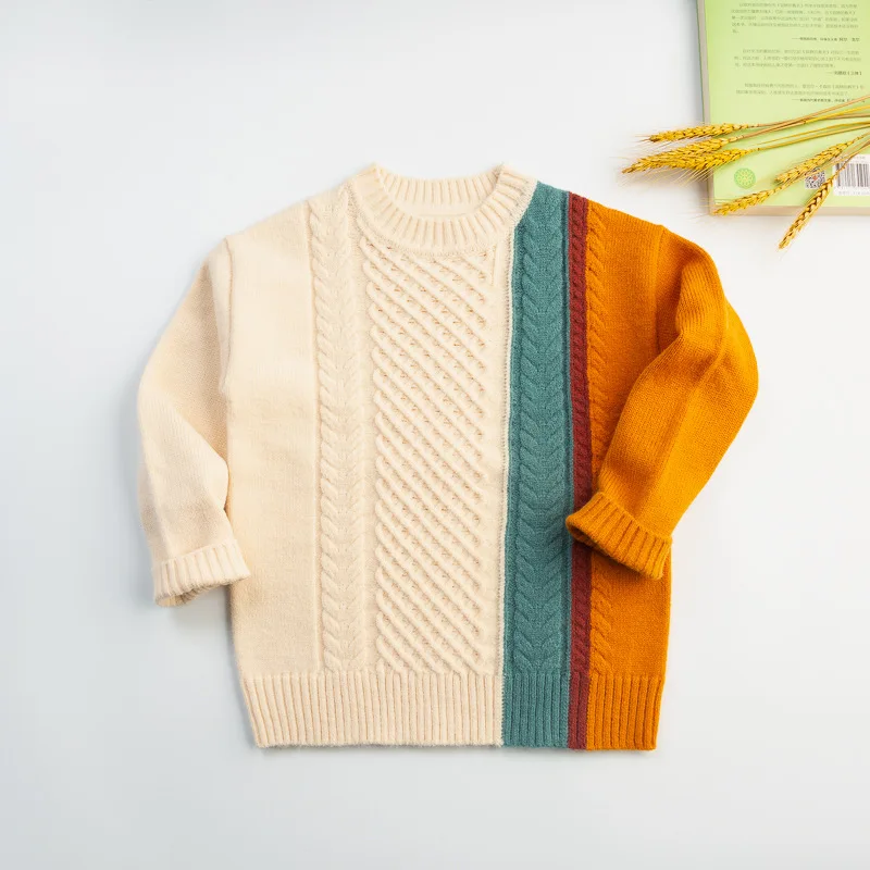 

Зимний Детский свитер, Модный Цветной вязаный свитер с круглым вырезом для маленьких девочек и мальчиков, детская одежда, детские топы