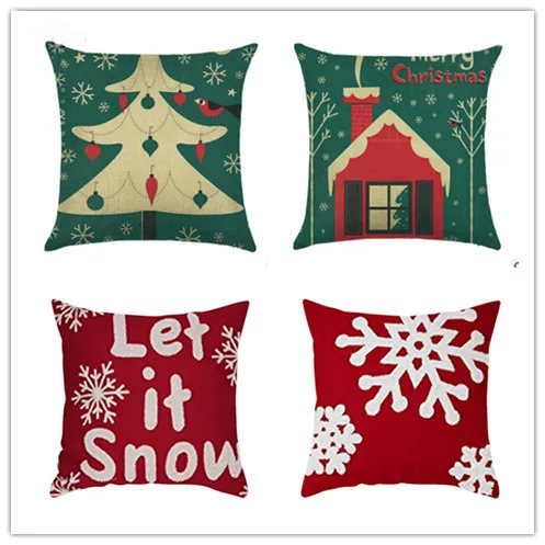 45x45cm Christmas Pillow Cover Snowflake Throw Polyester Linen Cushion Living Room Sofa Pillowcase Home Car Decor | Дом и сад