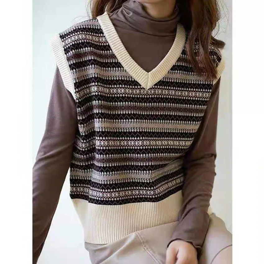 Женский трикотажный жилет в этническом стиле короткий вязаный свитер пальто без