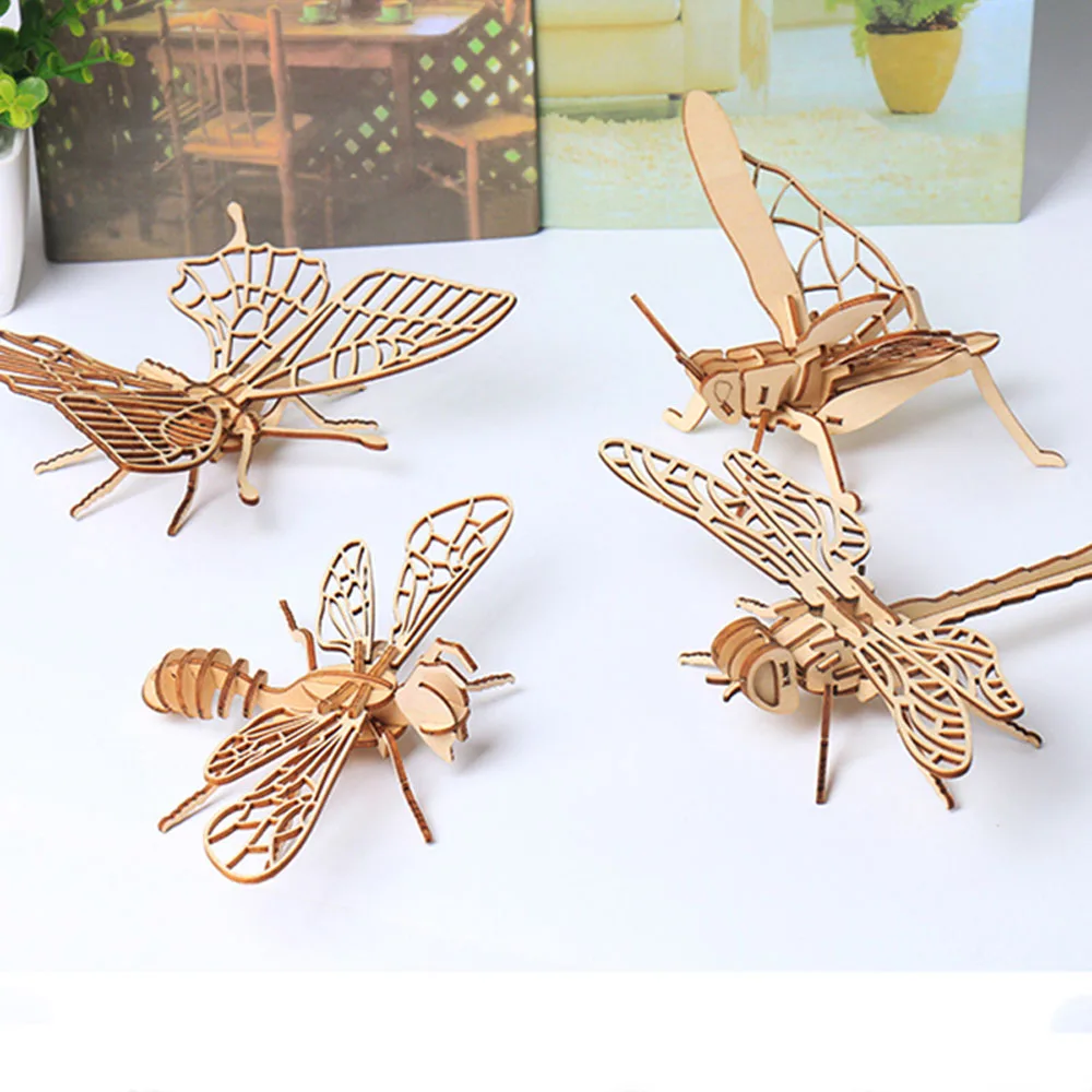 Детские игрушки Монтессори 3D головоломка DIY деревянная головоломка насекомое Животное ручной работы развивающие сборные игрушки подарки для детей