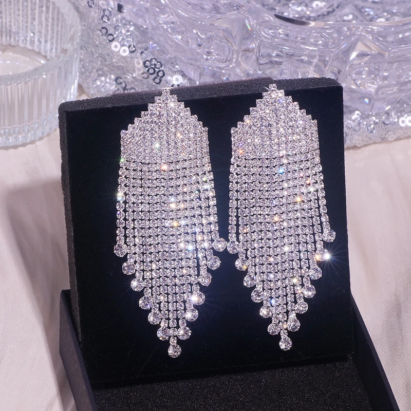 Роскошная Длинная кисточка из горного хрусталя сережки крупноразмерные