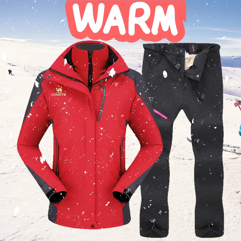 Skiing Suit For Women Outdoor Thicken Warm Snowboard Jacket + Pants Sets Windproof Women's Winter Waterproof Ski Coat Suit