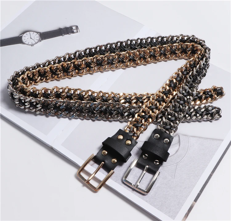 Personality chain belt metal retro belt  rope woven chain waist adjust freely can be matched with women's fashion accessories