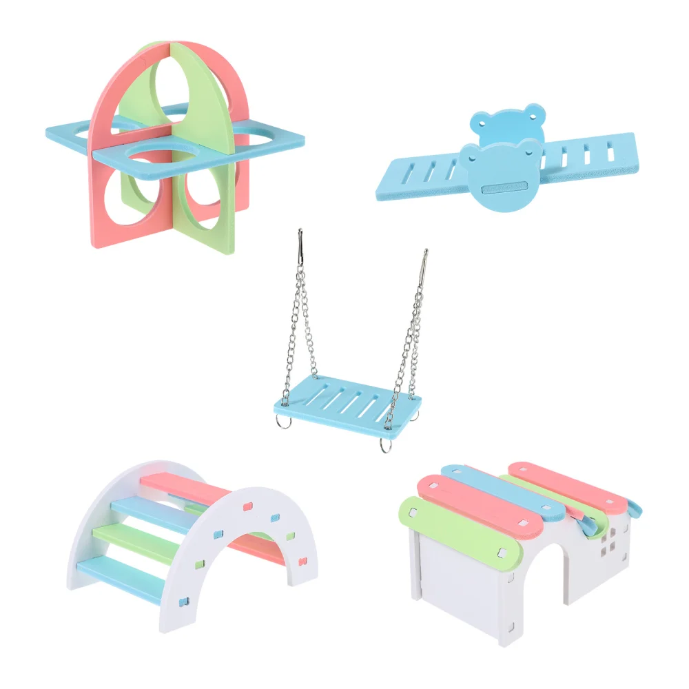 

5pcs Hamster Set Rainbow House Hamster Seesaw Bridge Sport Exercise