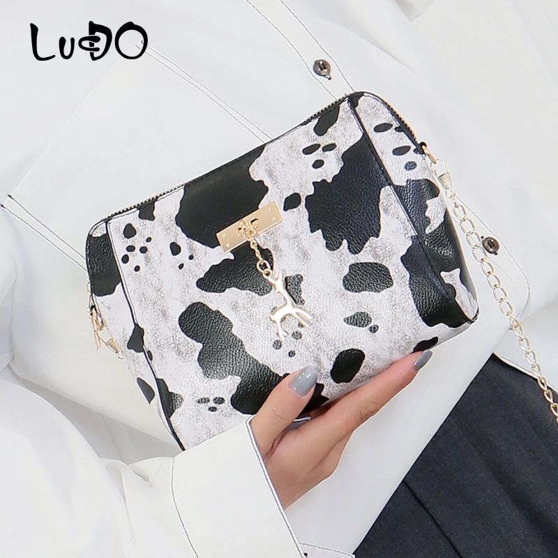 Сумка на плечо LUCDO женская с леопардовым принтом маленький чемоданчик кросс боди