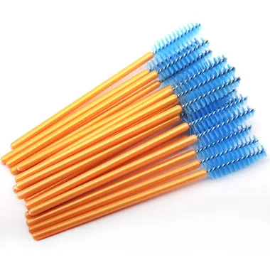 Gold-Blue Ресницы Синий Розовый 50 шт./лот Glad Lash Наращивание ресниц Косметические Одноразовые Палочка Mascara Brush Аппликатор Ресниц Кисти Макияж Инструменты - Handle Color: Gold-Blue