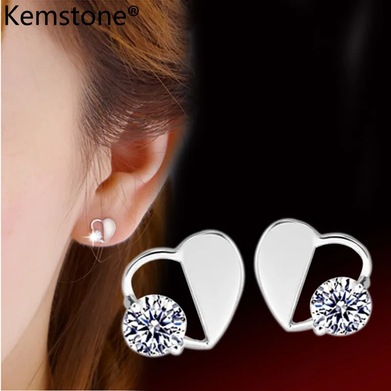 Женские серьги-гвоздики в виде сердца с фианитом | Украшения и аксессуары