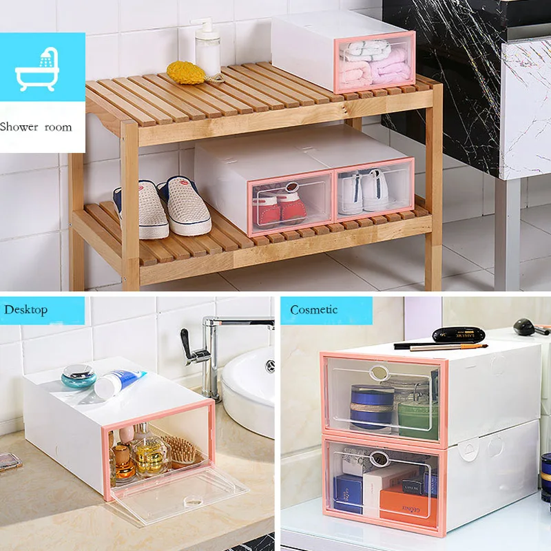 

6pc Transparent Shoe Boxes Storage Male and Female Thickened Dustproof Shoes Organizer Box Superimposed Combination Shoe Cabinet