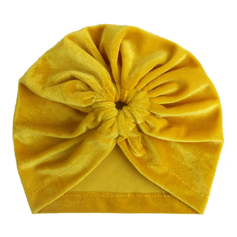 style2 yellow Новая бархатная детская шапочка колпачок, мягкая однотонная шляпка для девочки, тюрбан, милая детская шапка, широкий берет-Боб, реквизит для фотосъемки новорожденных - Цвет: style2 yellow