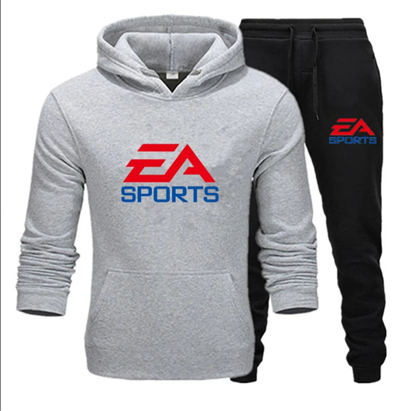 

2021 Men Age Season Cotton EA Sports Leisure Exercise Jogging Hoodies Fleece + Sports Pants Suit