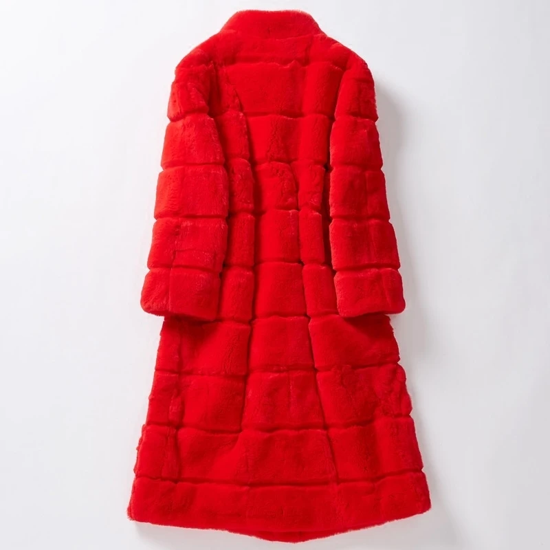 Женская Шуба из натурального меха модная шуба кролика рекс с натуральным поясом