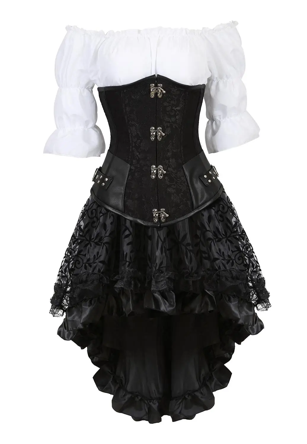 

Underbust Steampunk Corset Dress Top Skirt 3-Piece Costume Cosplay Gothic Punk Corsets Bustier Pirate Burlesque Vintage Bustier