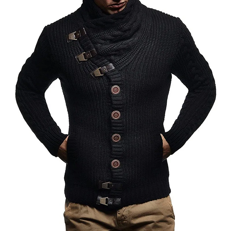 

New Sweater Mens Knitwear Autumn Winter Turtleneck Buttons Plus Size Mens Fashion Clothing Trends Mens Sweater