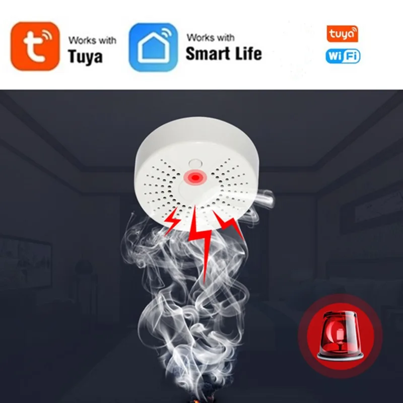 Tuya Wi-Fi детектор дыма пожарной сигнализации Сенсор Беспроводной дом безопасности