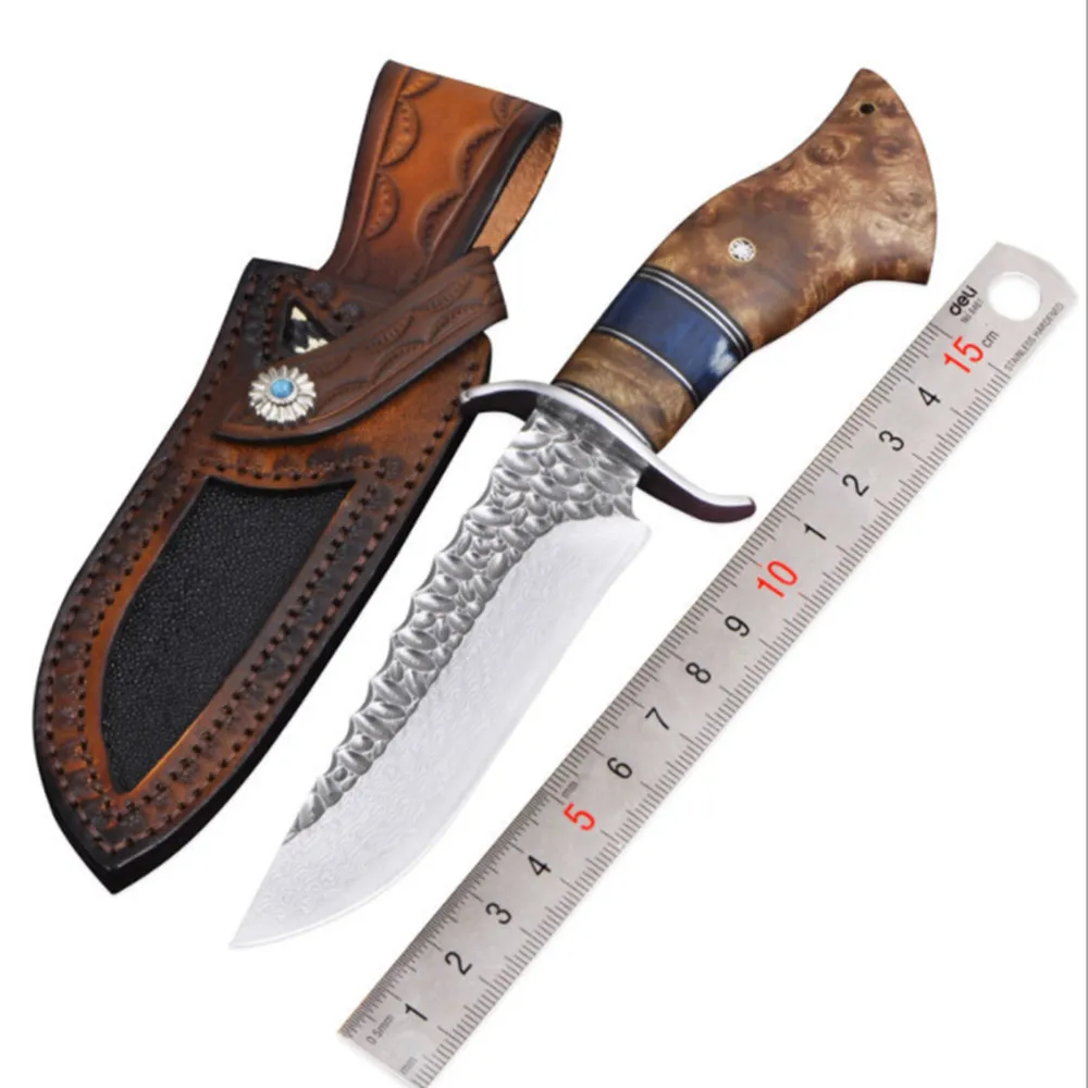 VG10 Дамасская сталь круглая деревянная ручка Открытый охотничий нож высокая