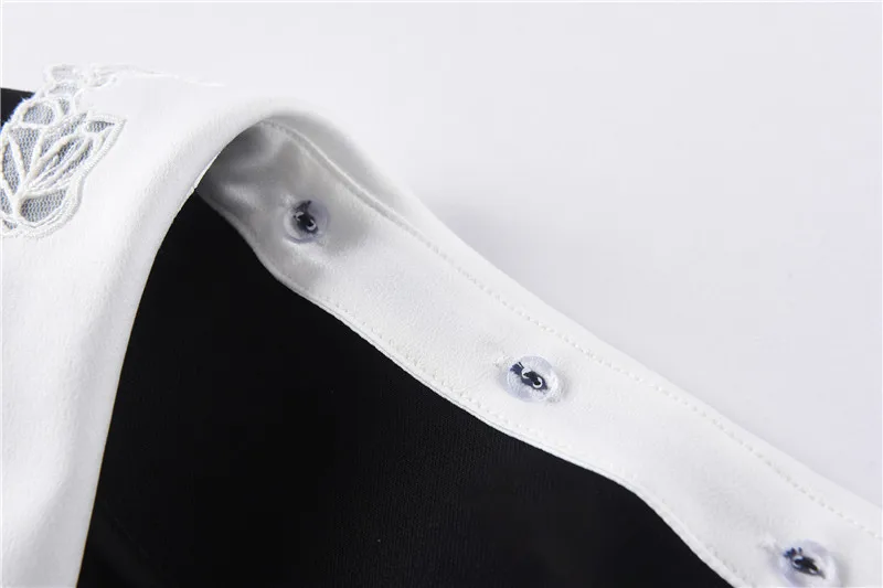 

Cute White Collar Patchwork Black A line Dress 2021 SUmmer Single Breasted SHort Sleeve Mini Dress For Women