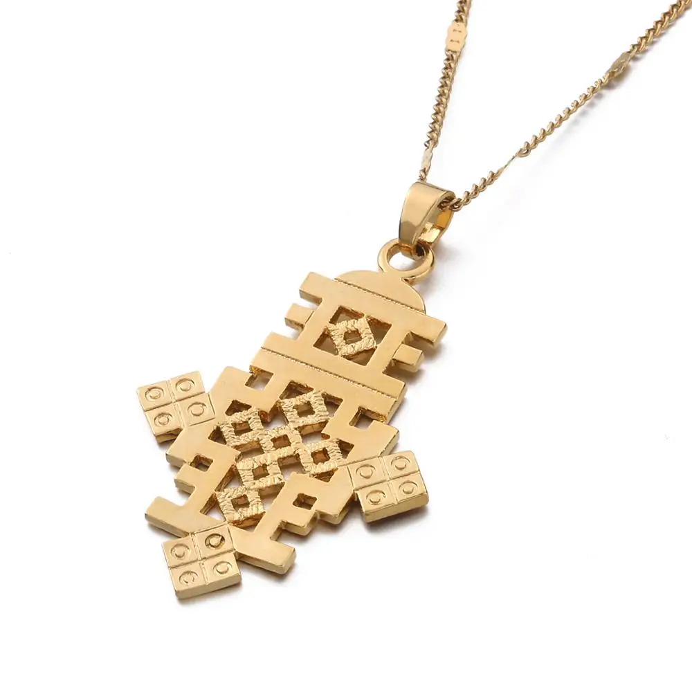 Эфиопский золотой цвет классический крест ожерелье с подвеской Африканский