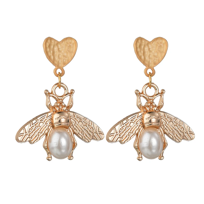 Новинка простые серьги с искусственным жемчугом в виде пчелы золотые серебряные