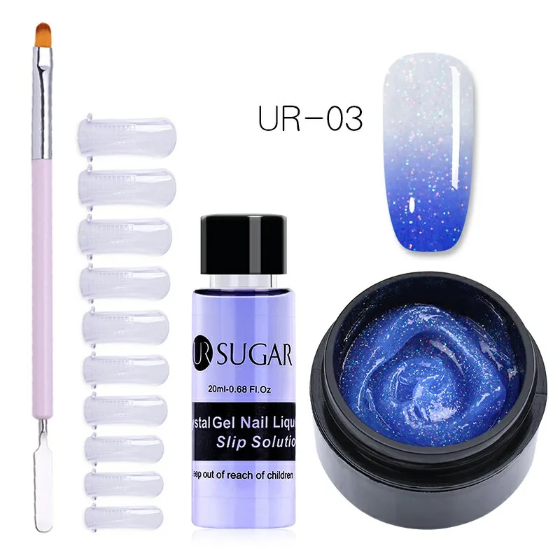 4Pcs set 3 UR SUGAR 15 мл голографический Блестящий Быстрый строительный поли набор для маникюра гель-лаком тепловой поли гель продлевающий половой акт лак кончик ногтей строительный УФ-гель - Цвет: 4Pcs set 3