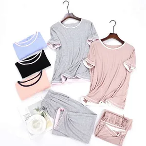 Пижама женская из модала и хлопка, комплект из двух предметов, пижама с коротким рукавом и укороченными брюками, Свободная Домашняя одежда, на лето