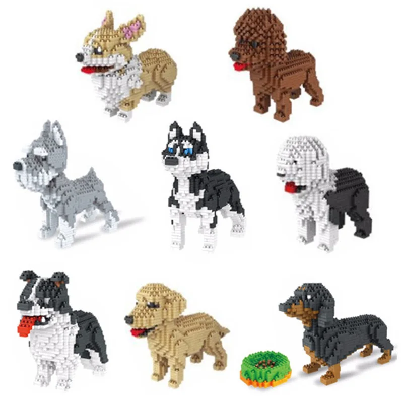 Милые домашние животные собака строительные блоки мини алмазные частицы Кирпичи