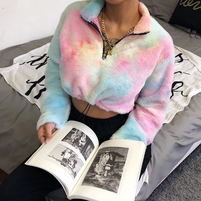 Женская Осенняя укороченная Толстовка с длинным рукавом Свободный пуловер на