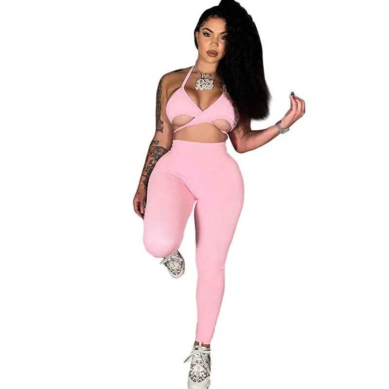 

European and American women's 2021 AliExpress summer new products sexy low-cut camisole casual sports suit women